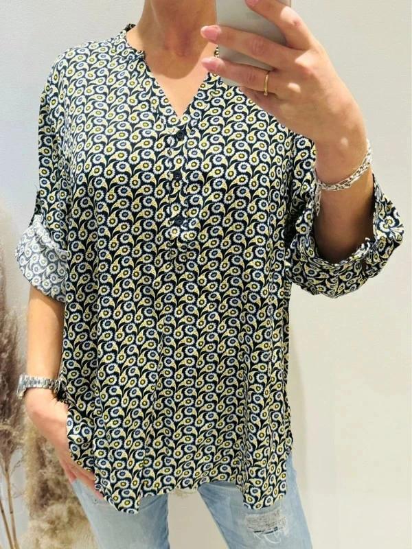 blouse femme fluide marine et jaune T 50/52